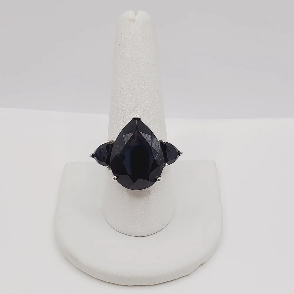 22 Carat Pear & Trillion Thai Black Spinel Platinum | 925 Sterling Silver Ring